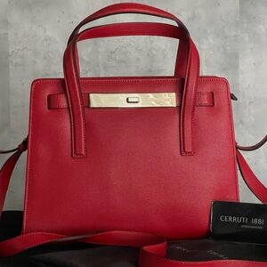 NWTs Cerruti 1881 Genuine Rosso Calf Leather Satchel Crossbody Shoulder Handbag